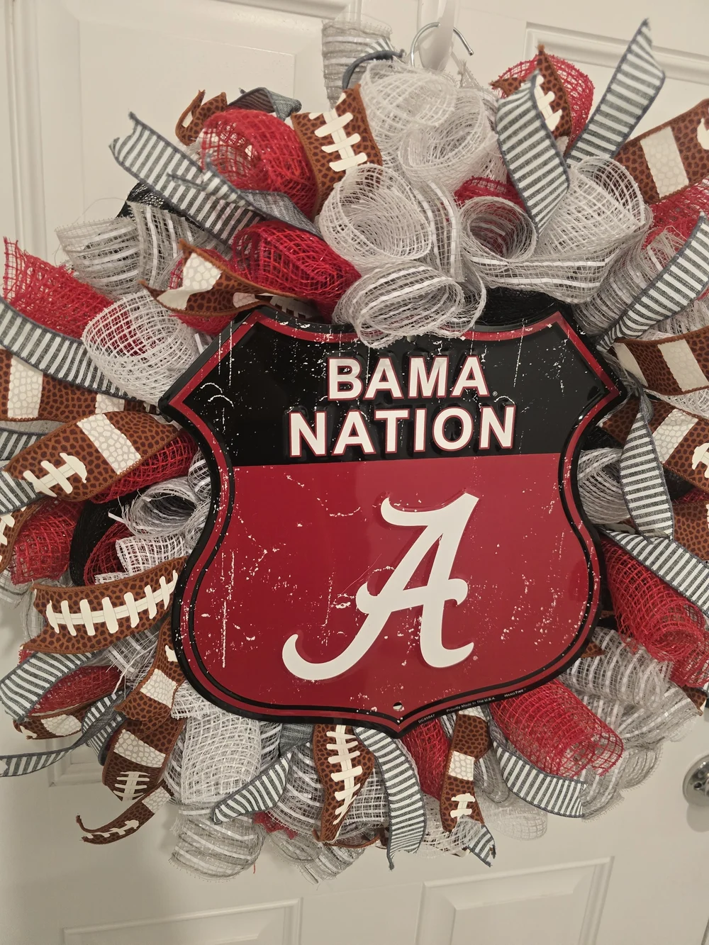 Bama Nation Alabama Crimson & White Football Wreath - Home Holiday